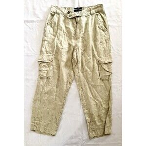 Rachel Roy Tan 100% Linen Stretchy Waist Pants Cargo Pockets Size Small